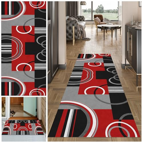 Teppich Läufer Flur Lang, Waschbar Flur Läufer Teppich, Teppichläufer Flur rutschfest Küchenteppich, Flurläufer Lang Korridor Teppich Läufer für Küche, Eingang, Wohnzimmer Schlafzimmer80 x 150 cm