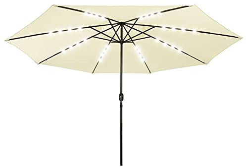 Gecheer Sonnenschirm mit LED-Beleuchtung Kurbelsystem Sonnenschirm Marktschirm Gartenschirm Terrassenschirm Schirm 400 cm Sandweiß