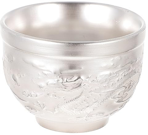 POPETPOP 3 Pezzi Coppa d'argento tazza Cina con cerimonia classico per servizio da tè d'epoca stoviglie di kung fu articoli da tè tradizionali Argento dorato Silver