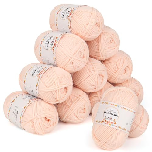 Aeelike 600 g (12 x 50 g) akrylull 5 lagers bomull för virkning, virkning och stickgarn för stickning, virkning och hantverk, virkgarn, ullset färgglad, hudfärg