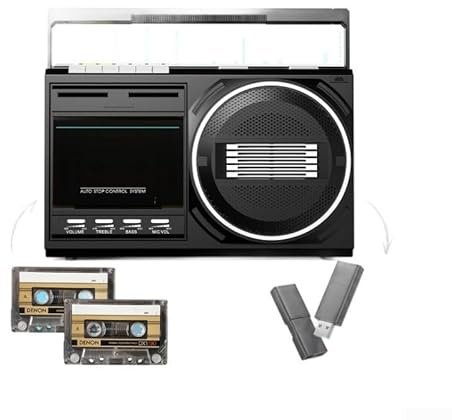 Stéréo portable rétro pour Boombox, enregistreur cassette radio BT portable et lecteur de cassette, compatible avec enregistrement USB et radio FM/AM/SW