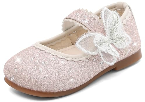 MK MATT KEELY Ballerines Fille Chaussure Princesse Glitter Enfant avec Papillon Chaussure Mary Jane Plates,Rose,23EU(CN24)