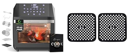 MasterPRO ROCKET 1100 - Air Fryer senza PFAS da 11 L e mini forno da 1800 W con rivestimento in ceramica CERATECH - 10 programmi - Con cestello rotante, griglia, disidratatore e supporto
