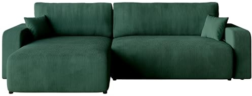 BROMARKT Ecksofa mit Schlaffunktion Kissen und Bettkasten L-Form Grün | Schlafsofa mit Bettkasten 274x148x82cm Sofa Couch Sofabett freistehend Cord 3 sitzer Eckcouch für Wohnzimmer PUMI XL