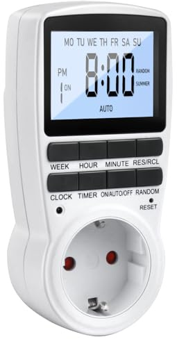 Zeitschaltuhr Digital, 24Std-Wochen Zeitschaltuhr Steckdose, Beleuchtung Timer Steckdose Stecker mit 16 Timer-Programme, LCD Stecker Zeitschalter Wochenzeitschaltuhr mit Einbruchschutz