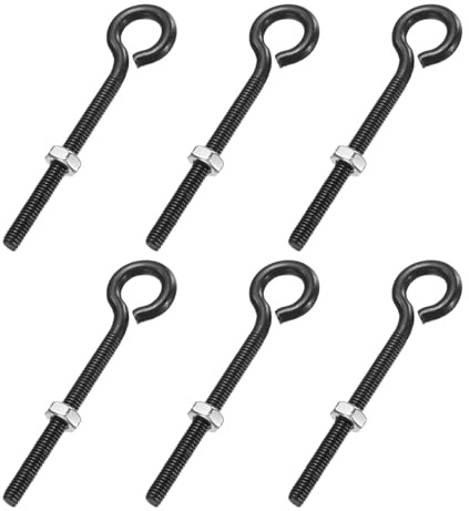 sourcing map Confezione da 6 bulloni a occhiello, M4 x 60 mm, in acciaio inox 304, filettati, ganci a occhiello neri con dado per appendere o fissare cavi