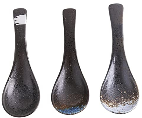Sosoport 3 piezas Cucharas de Cerámica Japonesa para Sopa y Arroz de Colores Aleatorios Resistentes y Duraderas Aptas para Ramen y Postres Utensilios de Cocina Color Color Aleatorio