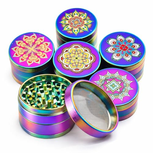 NEW Printed Design Rainbow Color 4 Part 50MM Shark Teeth Grinder Different DESINS Sent Randomly