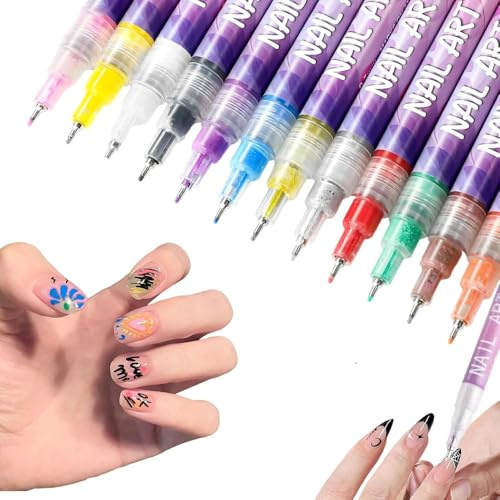 12 Colors Nail Art Pens Set - Nail Art Markers Doodle Pen for Kids Adults, Nail Art Tools for Polishing Dotting Painting Liner DIY (1 Set)