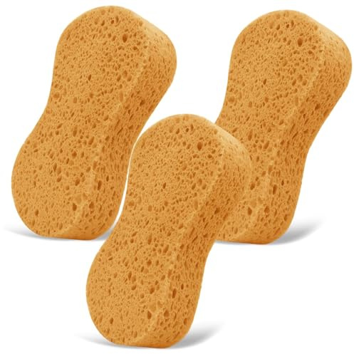 3 - Pack Large Sponge, Kitchen Sponges, Handy Sponges, Cellulose Sponges, Dish Washing Sponge, Natural Sponge, Car Washing Sponge, Eco Friendly Sponge (7.68 x 3.74 x 1.38 Inch), Yellow