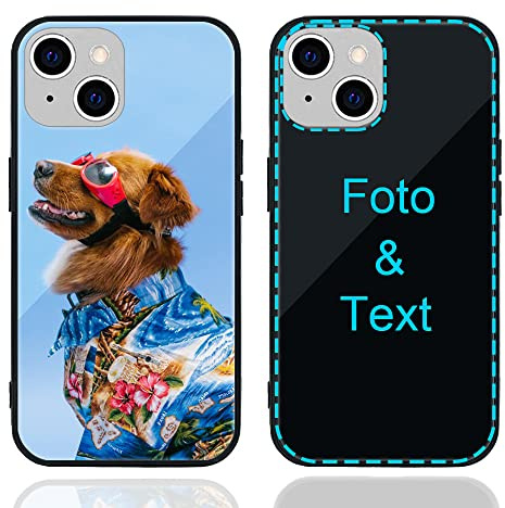 MXCUSTOM Personalisierte Handyhülle für Apple iPhone 14, Benutzerdefiniert Kratzfest Gehärtetes Glas Weicher Stoßfänger Hülle mit Eigenem Foto Bild Text Individuelle Schutzhülle (GHS-BK-P1A)