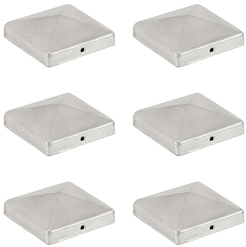 Lot de 6 Capuchons de Poteaux, Chapeau de Poteau de Clôture Capuchon Bouchon de Poteaux Chapeau de Pilier 6 pcs Métal galvanisé 101x101 mm