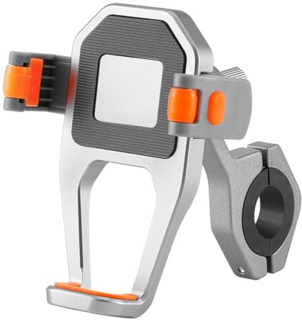 Violiica Support de téléphone pour moto et moto tout-terrain en alliage d'aluminium avec ressort de verrouillage à ressort et rotation à 360 degrés et rembourrage en caoutchouc antidérapant pour la
