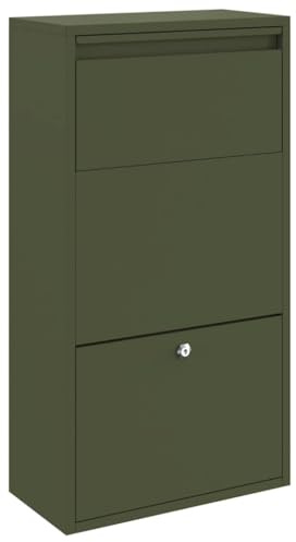 Paketdroppbox olivgrön av stål 44 x 22 x 82 cm med lås och gångjärn för utomhusbruk, väderbeständig och låsbar, perfekt för trädgård, entré, staket, väggmontering