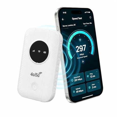 4G/5G Portable WiFi Router, Unlocked WiFi 6 Travel Hotspot, SIM-free MiFi | 4G LTE Mobile Router for Travel & Caravan, Pocket WiFi Internet Device with USB-C Fast Charging, Supports 10 Devices