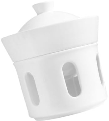 WESIEVYA Zuppiera in Ceramica Bianca Coperchio, Ciotola Multifunzione Bordi Lisci, per Ristoranti e Hotel, Stile Semplice e Pratico