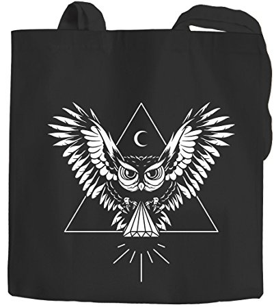 Autiga Jutebeutel Eule Owl Baumwolltasche Stoffbeutel schwarz 2 lange Henkel