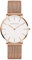HANNAH MARTIN Damen Uhren Analog Quarz Edelstahl Wasserdicht Mesh Ultradünne (Weiß Oberfläche ，Rosegold Armband)