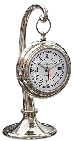 Loberon Uhr Barbe, authentische Nostalgie, dekorativer Zeitmesser, Elegantes Design, Wohn-Accessoire, Aluminium, Stahl, Glas, Silber