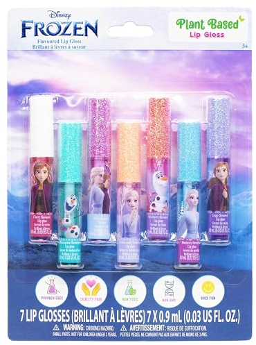Disney Frozen 7-teiliges set, pflanzenbasierter Lipgloss, erstes Makeup-Set für Mädchen, perfekt für Partys, Pyjamapartys und Geburtstagsgeschenke, ab 3 Jahren, von Townley Girl