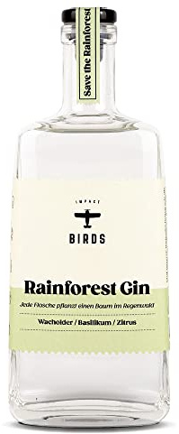 BIRDS Rainforest Gin Handmade Dry Gin mit Basilikum, Zitrus, Ingwer & Rosa Pfeffer Aus Deutschland Geschenkidee für Weltverbesserer (0,5l)