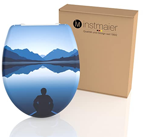 instmaier Couvercle de toilette avec abaissement automatique Motif | abattant WC avec fermeture rapide | lunette de WC bleue | Siège de toilette en plastique thermodurcissable | Montage facile