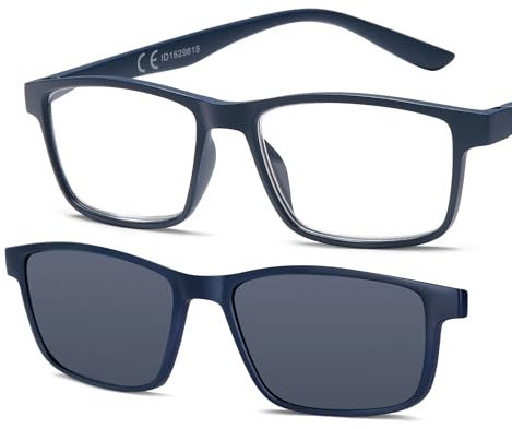 NEW VISION Occhiali da Lettura, Occhiali da Vista con Magnetica Clip Occhiali da Sole, Protezione 100% UVA e UVB, Clip On Occhiali da Lettura per Donna Uomo NV8126 (blu, 1.5, x)