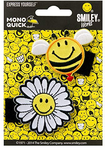Mono-Quick Applikationen mit Klett zum wechseln, Bügelbild, Aufnäher, Flicken, Iron on Patch - Auto, Smiley, Herz, Frosch, Polizei, Panda, Feuerwehr, Biene (18833 Biene & Blume)