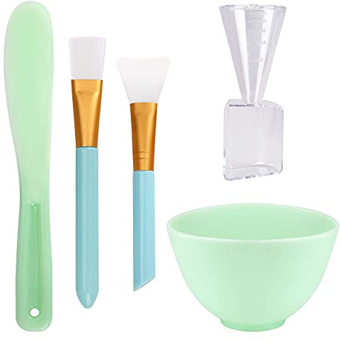 Gesichtsmaske Rührschüssel Set, DIY Mischwerkzeug aus Silikon 5 in 1 mit Weich Masken Pinsel Schüssel Stick Spatel Messgeräte für Frauen Gesichtspflege, Augenmasken