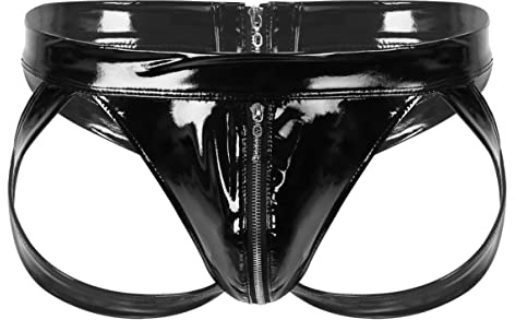 inhzoy Herren Ouvert Slip Jockstrap Wetlook String Tanga Sexy Männer Lack Leder Unterwäsche Erotik Reizwäsche Schlüpfer Low Rise