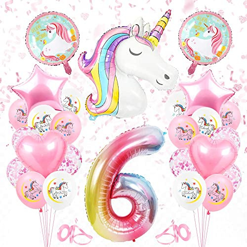 Riesige Einhorn Zahlenballons 6, Geburtstagsdeko 6 in Rosa, Einhorn Deko, Einhorn Geburtstag Luftballons, 6 Mädchen