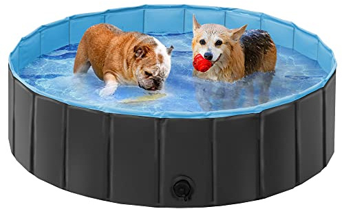 Yaheetech Piscina per Cani Vasca da Bagno Pieghevole per Animali Domestici in PVC da Esterno Nero 100 x 30 cm