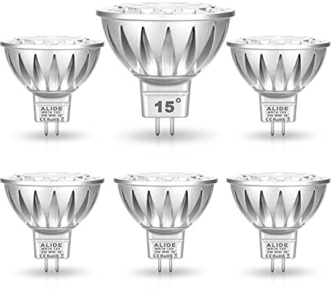 ALIDE MR16 Led Bulbs 15 Degree 15° Narrow Beam Angle,GU5.3 20W 35W Halogen Equivalent,5W,450LM,2700K Soft Warm White,12V Low Voltage MR16 Led Bulbs for Landscape Ceiling Track Lighting,6Pack