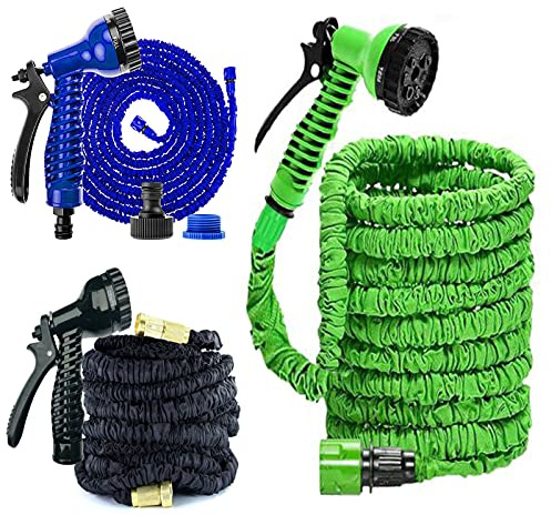 Garden Hose Pipes Expandable 150FT Expanding Magic Water Hosepipe for Garden with 7 Function Spray Gun Nozzle & 3/4, 1/2 Fittings Flexible Extra Strength Watering Hose Lightweight Easy Storage-Blue