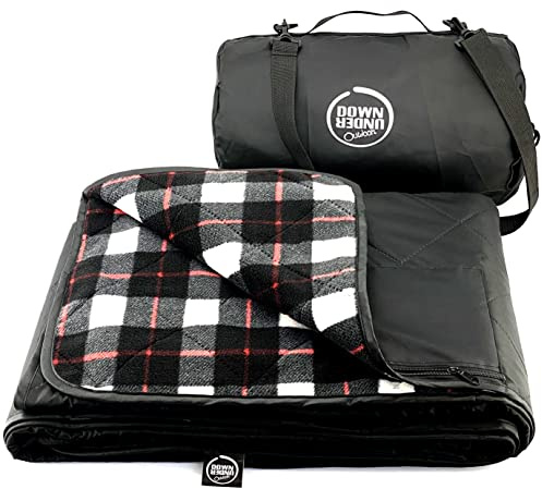 DOWN UNDER OUTDOORS Large Waterproof Windproof Extra Thick 350 GSM Quilted Fleece Stadium Blanket, Machine Washable Camping Picnic & Outdoor, Beach, Baseball,Dog, 82 x 55 (Black & White Check)
