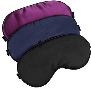 Hochoek Silk-Sleep-Mask Eye-Mask Eye-Cover Eyeshade - 100% Silk Soft Adjustable Strip Eye Cover(Black+Dark Blue+Purple)