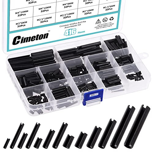 Cimeton 416Pcs Metric Roll Pin Assortment Set, M1.5 M2 M2.5 M3 M4 M5 M6 13Types Slotted Spring Pins Steel Split Expansion Dowel Tension Roll Pin Set for Home Improvement Automotive Repair Machining…