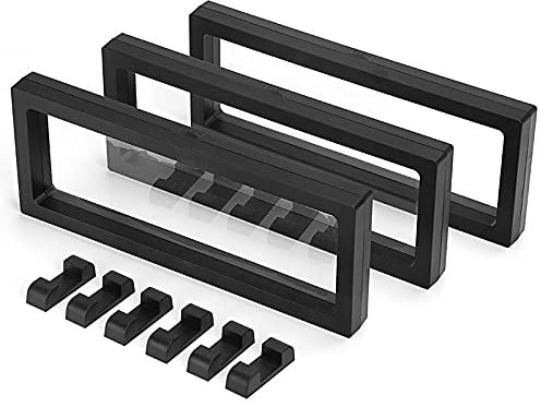 Skelang 3-teiliges schwimmendes 3D-Schaufenster, Ausstellungsständer, hängender Rahmen für AA-Medaillon, Antik, Herausforderungsmünze, Chip, Schmuck, Anstecknadel, 23 x 9 x 1,9 cm (schwarz)