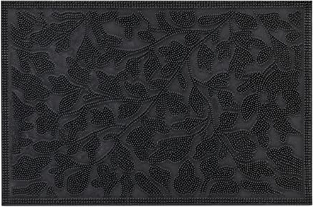 Relaxdays Fußmatte Gummi, 40 x 60 cm, Fußabtreter mit Noppen, innen & außen, wetterfest, Türvorleger Blätter, schwarz