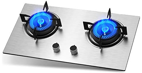 IBOWZ Tables de Cuisson à Gaz Cuisinière à gaz encastrable 71 cm 2 brûleurs en Acier Inoxydable Cuisinière au Propane/gaz Naturel,Facile à Nettoyer [Classe énergétique A] (Color : A,Size : NG)