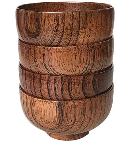 Jujube Lot de 4 en bois de style japonais pour riz, soupe, trempage, décoration (taille M) 11,4 x 6,3 cm