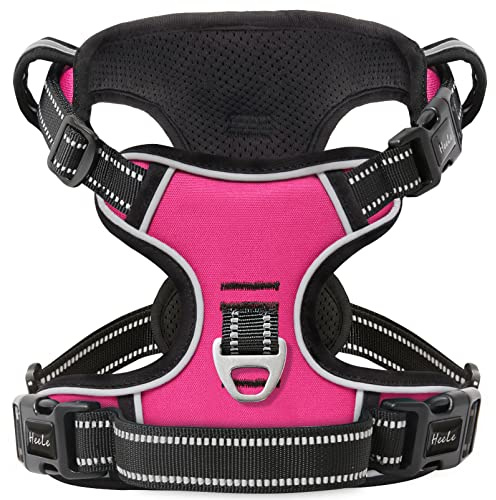 HEELE Hundegeschirr ohne Zug, Brustgeschirr für kleine Hund, einstellbares reflektierendes Hunde Geschirr, atmungsaktive Hundegeschirre mit gepolstertem Griff, No-Pull Dog Harness, Fuchsie, XS