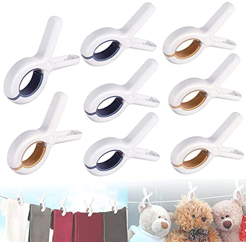 Exsbtay 8 Stück Wäscheklammern Groß, Winddicht Strandtuch Clips, Große Klammern für Strandtuch, Strandtuch Klammern für Tägliche Wäsche, Strandtuch, Badetuch, Dicke Kleidung, Liege, Poolplane