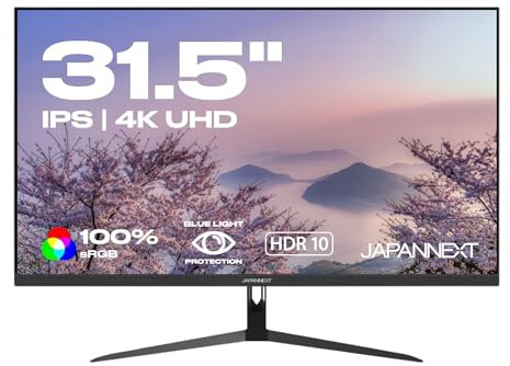 JAPANNEXT Ecran PC 31.5 IPS 4K UHD (3840x2160) | Technologie HDR | Inclinaison réglable Haut-parleurs intégrés Compatibilité VESA | sRGB 100% G-Sync/FreeSync | Garantie 2 Ans | JN-IPS315UHDR