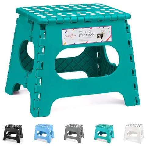 HOUSE DAY Tabouret Pliant 27cm, Marchepied Pied Pliable, 150kg Capacité, Léger et Compact pour Cuisine, Salle de Bain, Jardinage- Vert lac