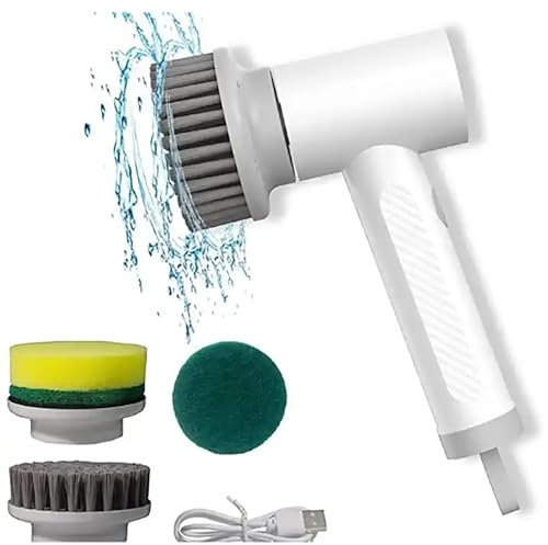 Brosse À Récurer Portable Et Pratique, Épurateur Électrique Avec 3 Têtes De Brosse, Têtes De Brosse Remplaçables Et Rotation À 360 X, Facile À Utiliser Et Garde Les Mains Propres, Pour Mur, Carrelage