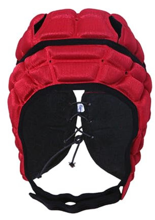 Ronyme Kinder-Rugby-Helm, Rugby-Kopfbedeckung, weiche Polsterung, Rugby-Kopfschützer, Shell-Football-Helm für Fußball, Sport, Pitcher, besondere Bedürfnisse, S Rot