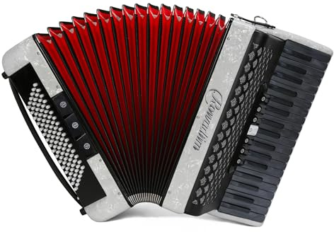 Accordion - 37 Key 96 Bass Professional Model for Beginners to Advanced Players, Includes Adjustable Strap & Backpack – Ideal for Classes, Practice & Live Performance (White)