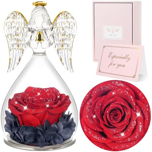 Sunia Ewige Rose Engel Geschenke für Frauen, Engel Figur Geschenke für Mama, Geburtstagsgeschenk für Frauen, Mutter Oma Geschenk, Schutzengel Rose Geschenk zum Muttertag Weihnachten Valentinstag