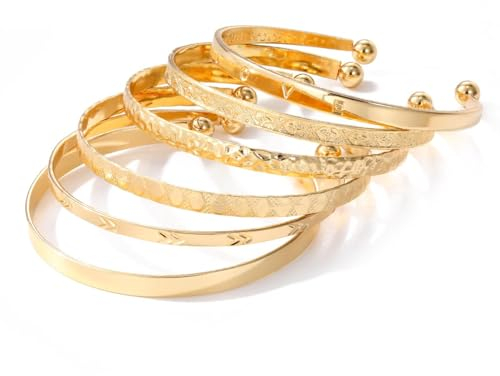 YUNHENTONG Verstellbares Goldarmband-Set für Damen - 6 Stück Stapelbare Dünne Manschette Armreifen, Boho-Goldketten-Armband, Schmuck Geschenke
